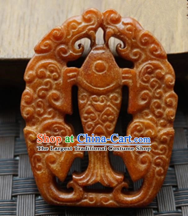 Chinese Handmade Jewelry Accessories Carving Fish Jade Pendant Ancient Traditional Jade Craft Decoration