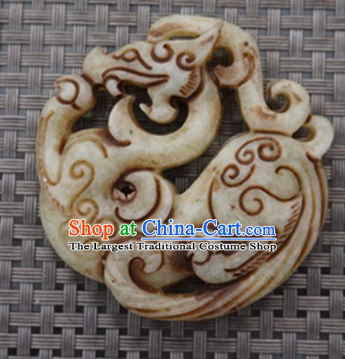 Chinese Handmade Jewelry Accessories Carving Dragon Retro Jade Pendant Ancient Traditional Jade Craft Decoration