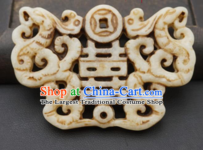 Chinese Handmade Carving Dragon Phoenix Jade Pendant Jewelry Accessories Ancient Traditional Jade Craft Decoration