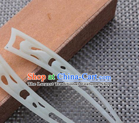 Chinese Handmade White Jade Carving Hair Clip Ancient Jade Hairpins Hair Accessories for Women for Men