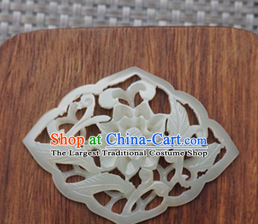 Chinese Handmade Carving Peony Jade Pendant Jewelry Accessories Ancient Traditional Jade Craft Decoration