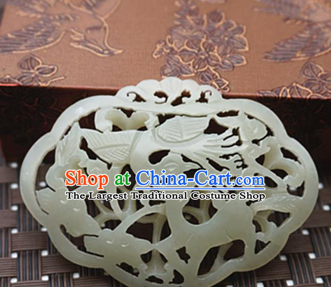 Handmade Chinese Ancient Jade Carving Crane Deer Pendant Traditional Jade Craft Jewelry Decoration Accessories