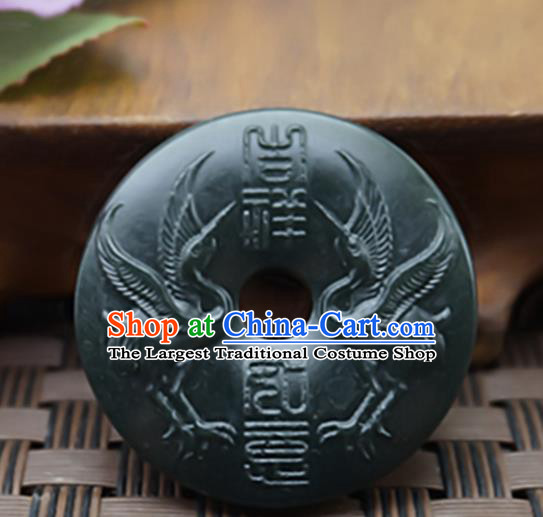 Chinese Handmade Gray Jade Carving Cranes Pendant Jewelry Accessories Ancient Traditional Jade Craft Decoration