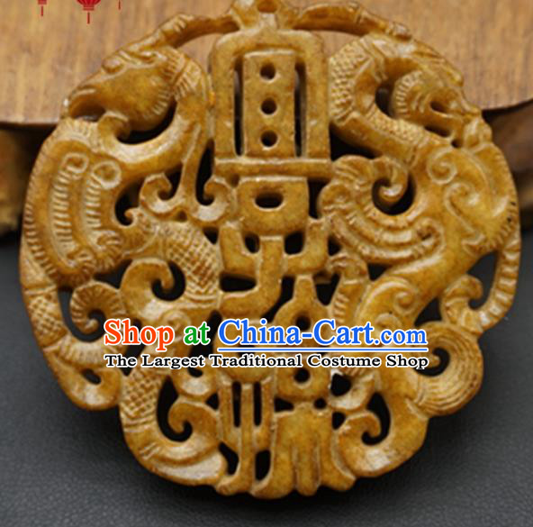 Chinese Handmade Jade Carving Dragon Phoenix Pendant Jewelry Accessories Ancient Traditional Jade Craft Decoration