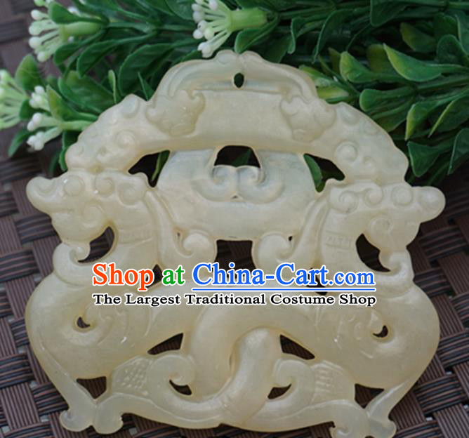 Chinese Handmade Jade Carving Dragons Pendant Jewelry Accessories Ancient Traditional Jade Craft Decoration