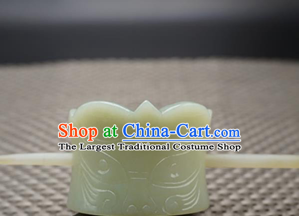 Chinese Handmade Jade Carving Beast Hairdo Crown Ancient Jade Hairpins Hair Accessories for Women for Men