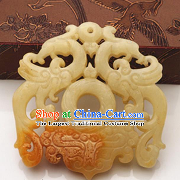 Chinese Ancient Wedding Accessories Carving Phoenix Jade Pendant Traditional Handmade Jade Craft Jewelry Decoration