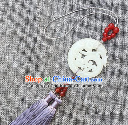 Chinese Handmade White Jade Craft Carving Dragon Waist Accessories Tassel Jade Pendant Jewelry Decoration