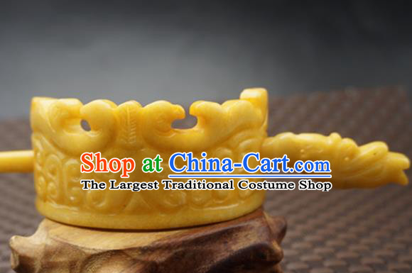Handmade Chinese Yellow Jade Carving Beast Hair Crown Ancient Jade Hairpins Hair Accessories for Women for Men