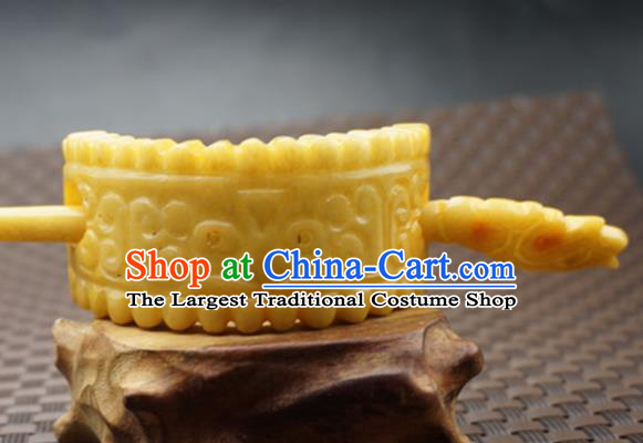Handmade Chinese Yellow Jade Carving Beast Hair Crown Ancient Swordsman Jade Hairpins Hair Accessories for Women for Men