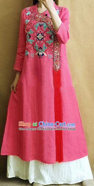 Traditional Chinese Embroidered Rosy Qipao Dress Tang Suit Cheongsam National Costume for Women