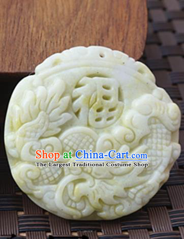 Handmade Chinese Carving Dragon White Jade Waist Pendant Ancient Traditional Jade Craft Decoration