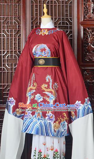 Handmade Chinese Beijing Opera Old Women Costume Peking Opera Actress Red Embroidered Dress for Women