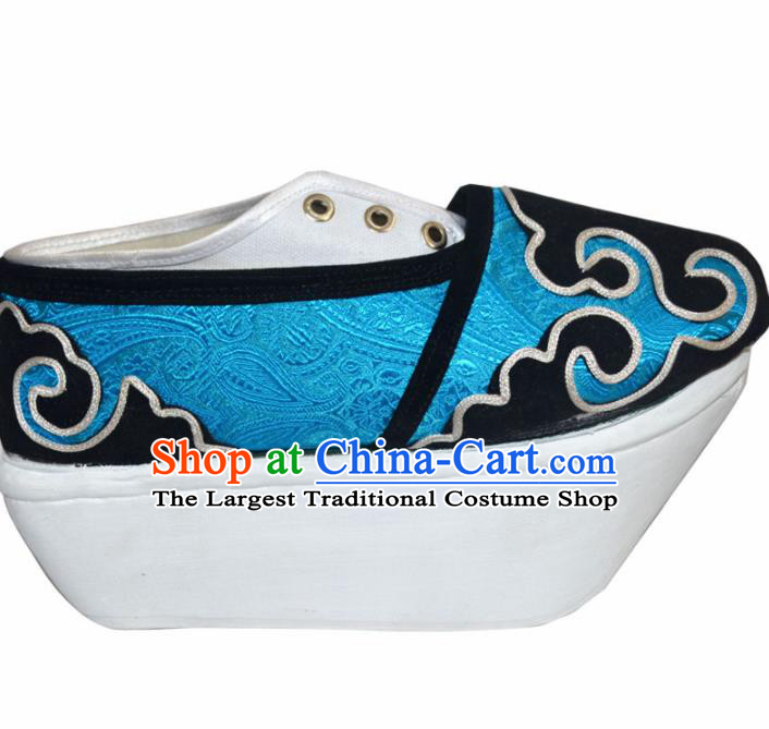 Handmade Chinese Beijing Opera Niche Shoes Peking Opera Scholar Blue Shoes for Women