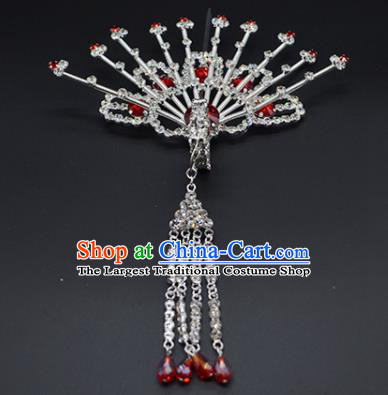 Chinese Handmade Beijing Opera Red Crystal Phoenix Hairpins Traditional Ancient Princess Hair Accessories for Women