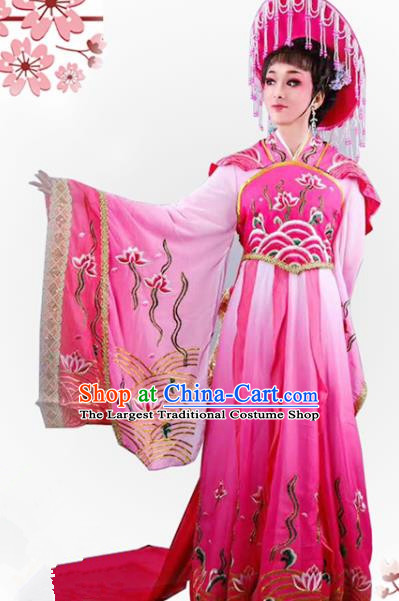 Handmade Chinese Beijing Opera Diva Rosy Embroidered Dress Traditional Peking Opera Dragon Princess Costume for Women