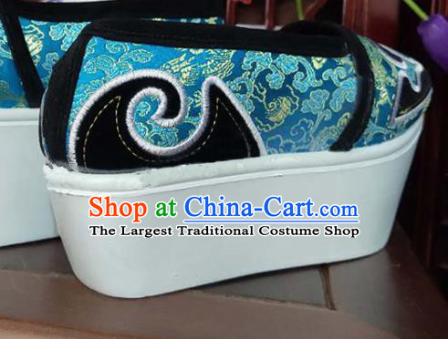 Handmade Chinese Beijing Opera Niche Blue Shoes Peking Opera Scholar Shoes for Women