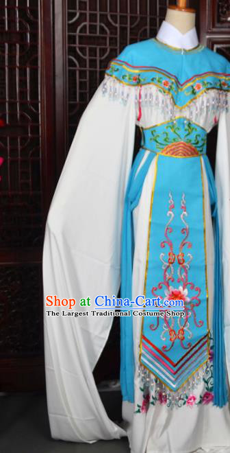 Handmade Chinese Beijing Opera Princess Blue Embroidered Dress Traditional Peking Opera Diva Costume for Women