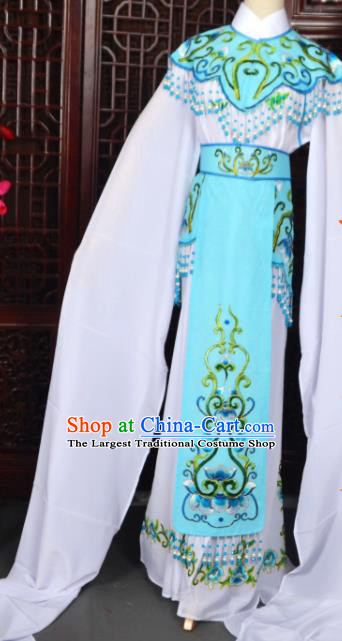 Handmade Chinese Beijing Opera Princess Blue Embroidered Dress Traditional Peking Opera Diva Costume for Women