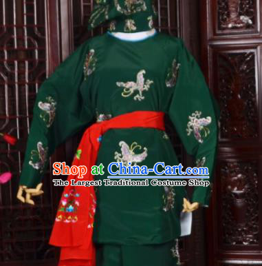 Handmade Chinese Beijing Opera Soldier Green Costume Traditional Peking Opera Takefu Embroidered Butterfly Clothing for Men