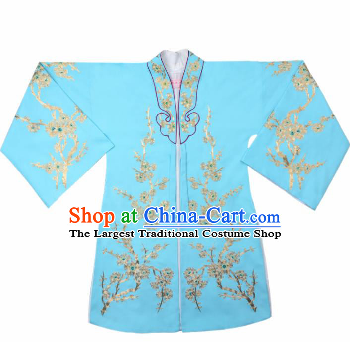 Handmade Chinese Beijing Opera Embroidered Plum Blossom Blue Cape Traditional Peking Opera Diva Costume for Women