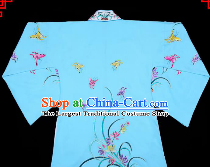 Handmade Chinese Beijing Opera Embroidered Orchid Blue Cape Traditional Peking Opera Diva Costume for Women