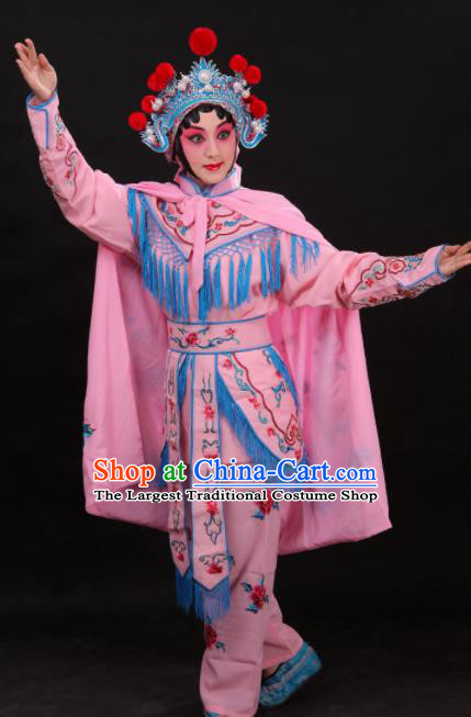Handmade Chinese Beijing Opera Embroidered Peony Pink Cloak Traditional Peking Opera Diva Costume for Women