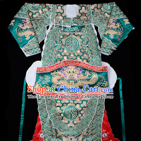 Handmade Chinese Beijing Opera General Guan Yu Green Costume Traditional Peking Opera Takefu Embroidered Clothing for Men