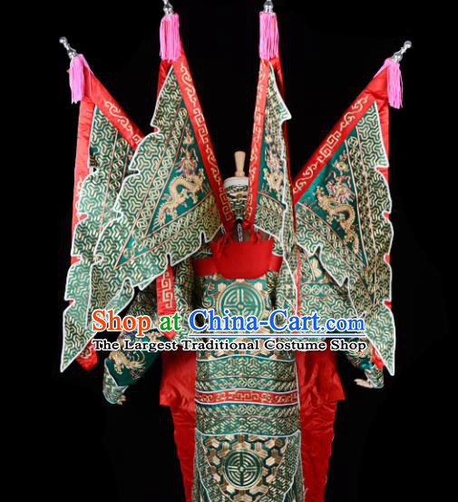 Handmade Chinese Beijing Opera General Guan Yu Green Costume Traditional Peking Opera Takefu Embroidered Clothing for Men