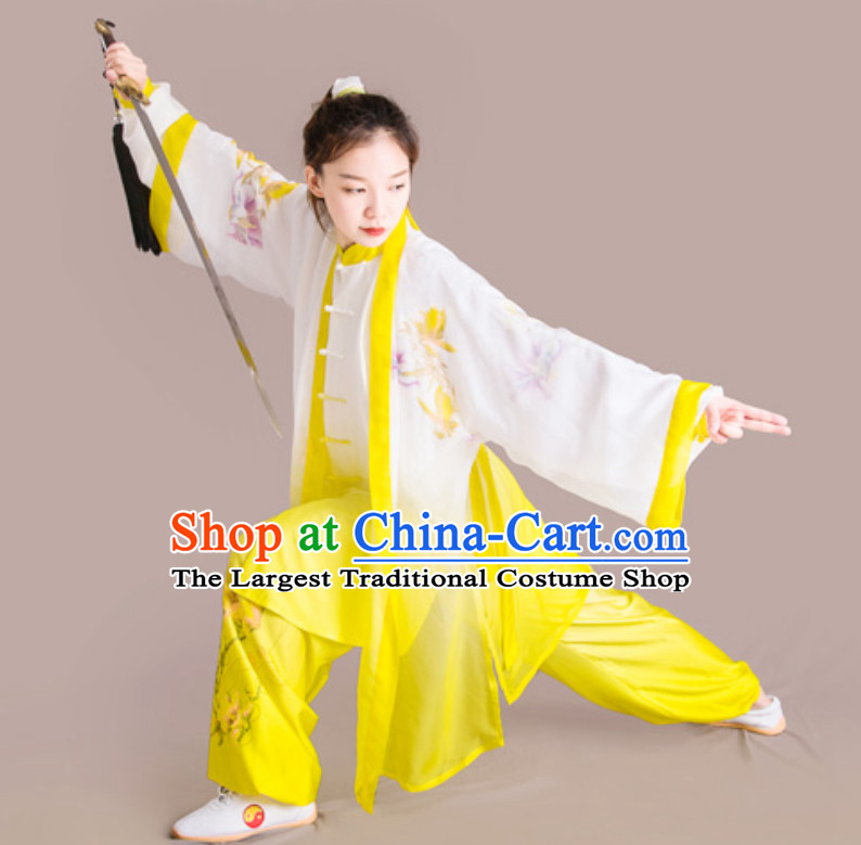 Top Chinese Classical Competition Championship Professional Tai Chi Stage Performance Uniforms Clothing and Mantle Complete Set for Women or Men