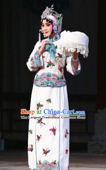 Handmade Chinese Beijing Opera Embroidered Butterfly White Dress Traditional Peking Opera Diva Costume for Women