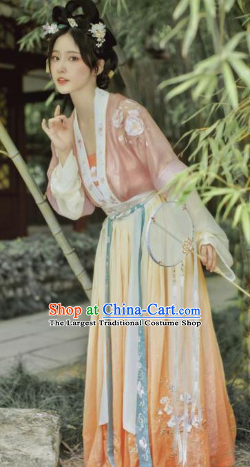Traditional Chinese Song Dynasty Young Lady Embroidered Hanfu Dress Ancient Drama Historical Costume for Women