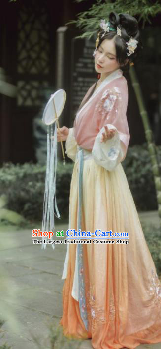 Traditional Chinese Song Dynasty Young Lady Embroidered Hanfu Dress Ancient Drama Historical Costume for Women