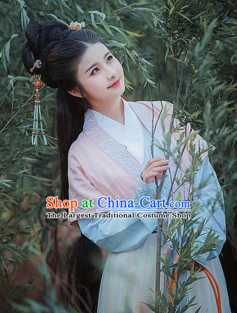 Traditional Chinese Jin Dynasty Palace Lady Embroidered Hanfu Dress Ancient Drama Princess Historical Costume for Women
