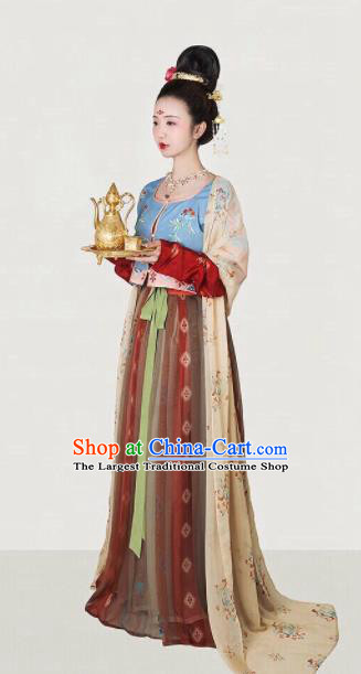 Traditional Chinese Tang Dynasty Court Maid Embroidered Hanfu Dress Ancient Drama Palace Lady Historical Costume for Women