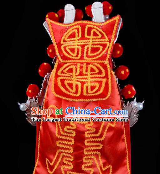 Chinese Handmade Beijing Opera Takefu Hat Traditional Ancient General Red Helmet for Men