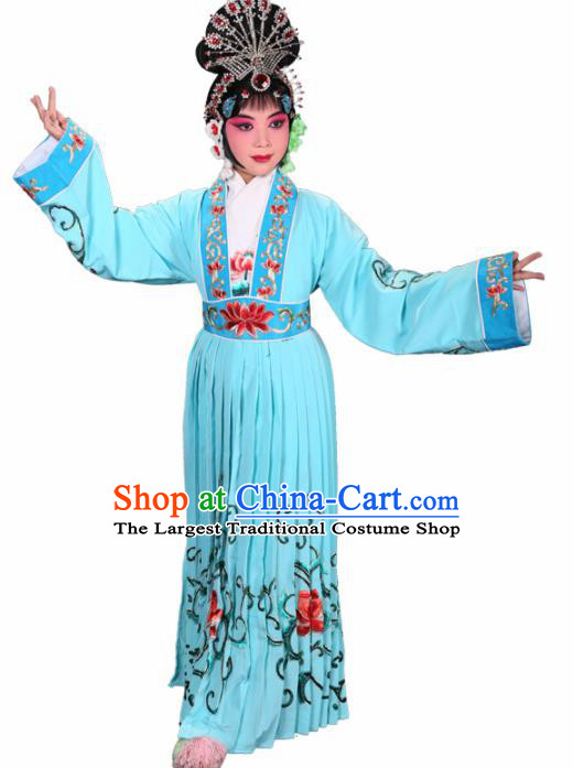 Handmade Chinese Beijing Opera Embroidered Peony Blue Dress Traditional Peking Opera Diva Costume for Women
