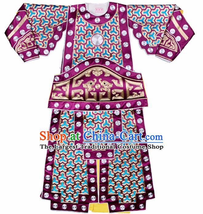 Handmade Chinese Beijing Opera General Purple Costume Traditional Peking Opera Takefu Clothing for Men