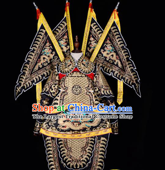 Handmade Chinese Beijing Opera General Black Costume Traditional Peking Opera Takefu Clothing for Men