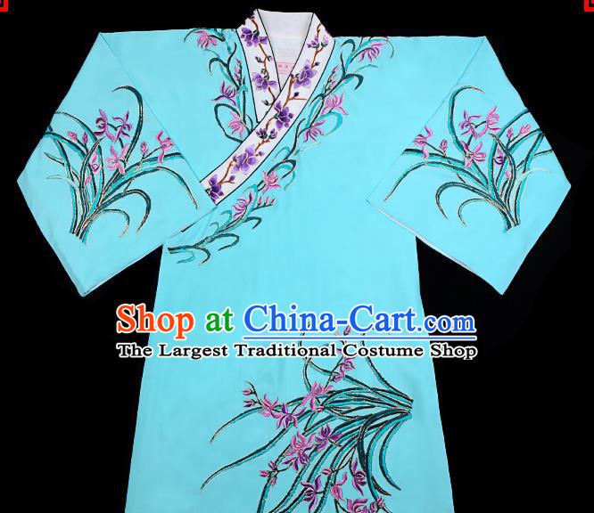 Handmade Chinese Beijing Opera Embroidered Orchid Blue Blouse Traditional Peking Opera Diva Costume for Women