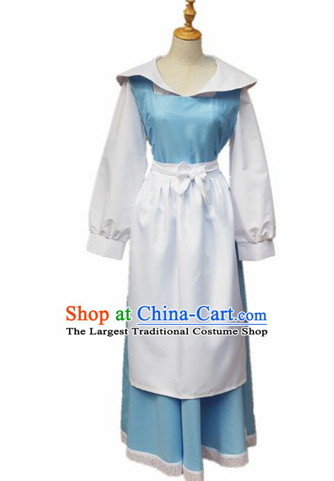 Europe Medieval Traditional Costume European Maidservant Blue Dress for Women