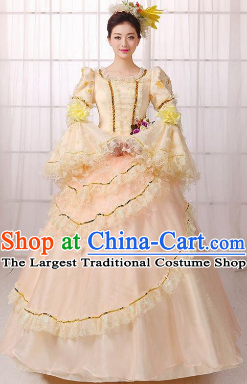 Europe Medieval Traditional Court Costume European Princess Brown Full Dress for Women