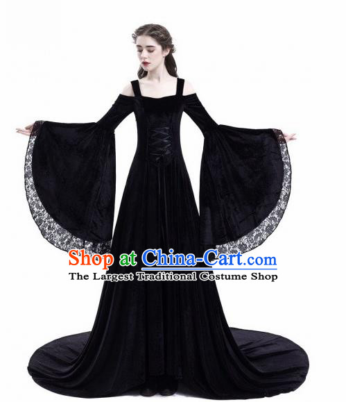Europe Medieval Traditional Court Princess Black Costume European Full Dress for Women