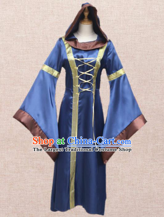 Europe Traditional Renaissance Costume European Dowager Blue Dress for Women