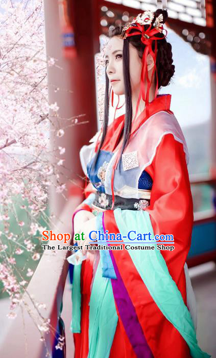 Traditional Chinese Cosplay Imperial Consort Red Hanfu Dress Ancient Peri Princess Costume for Women