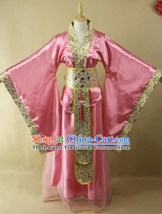 Traditional Chinese Han Dynasty Imperial Consort Pink Hanfu Dress Ancient Court Lady Costume for Women