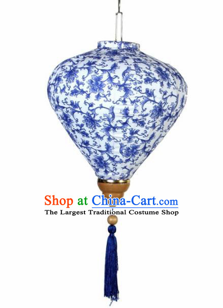 Handmade Traditional Chinese Lantern Ceiling Lanterns Hand Painting Blue Peony Lantern New Year Lantern