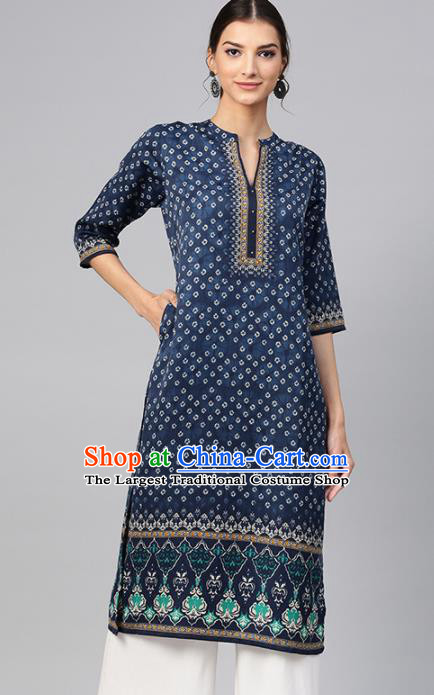 Asian India Traditional Informal Costumes South Asia Indian National Navy Blouse and Pants for Women