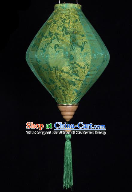 Chinese Traditional New Year Lantern Handmade Green Diamond Lanterns Ceiling Lamp