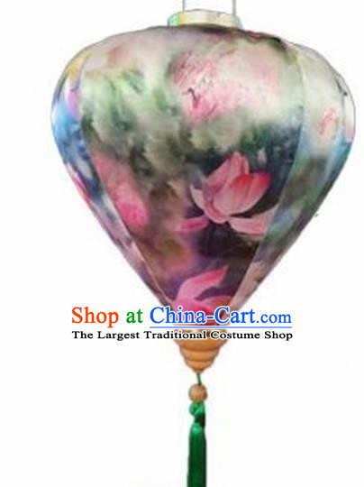 Chinese Traditional New Year Lantern Handmade Printing Lotus Lanterns Ceiling Lamp